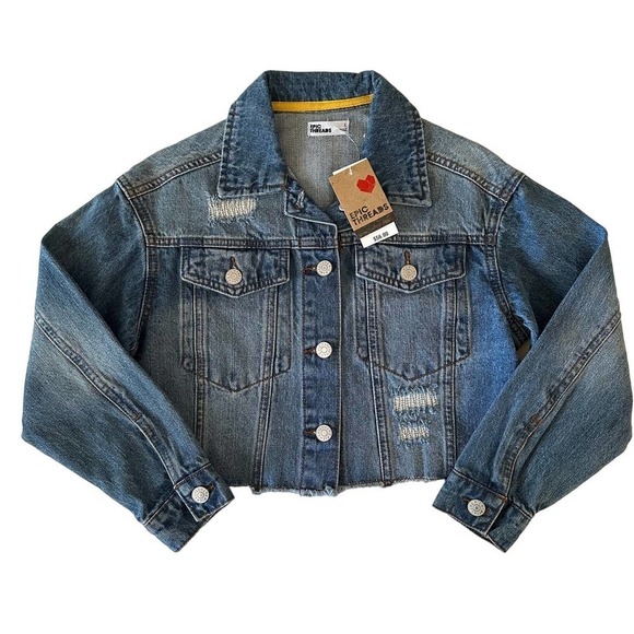 NWT Epic Threads Raw Hem Cropped Denim Jacket Girls Small - Picture 1 of 8